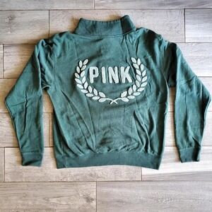 Victoria's Secret Pink Womens Dark Green 1/4 zip Pullover Sweater‎ Logo